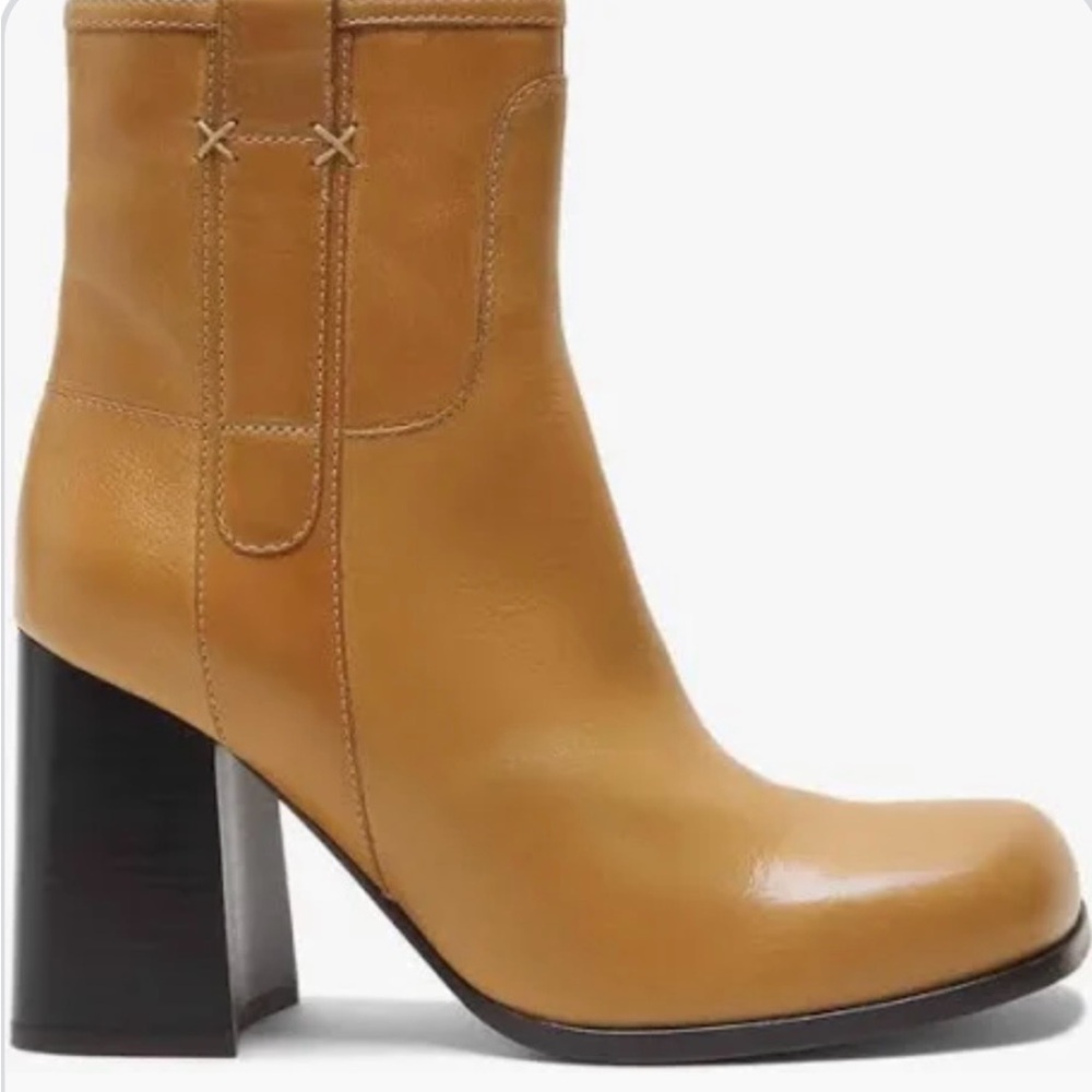 Free People Tan Leather Block Heel Ankle Boots